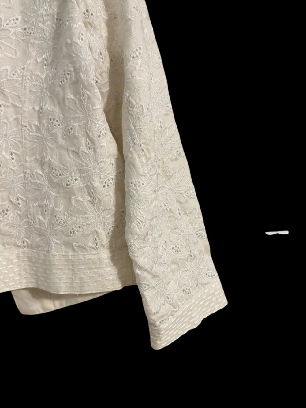 Carole Little Ivory Linen Embroidered Jacket S Open Front Floral Eyelet Blazer - Picture 6 of 10